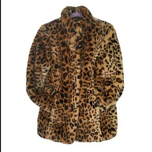 Fuda Faux Fur Leopard Print Coat Women’s Large Plush 100% Acrylic Jacket